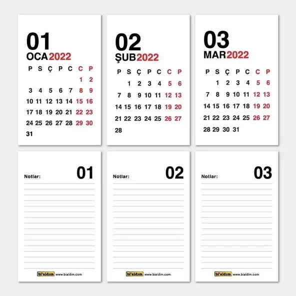 Haftalık Planlayıcı 2026 Masa Takvimi Kırmızı - Resim 2