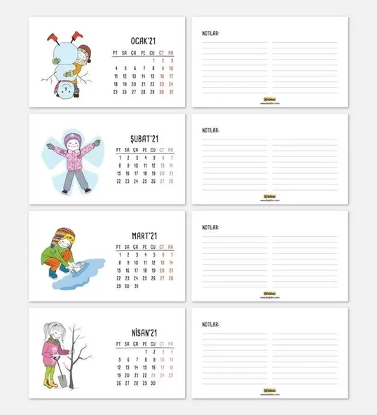 Mevsimler Kızlı İllustrasyon Çizim 2026 Masa Takvimi - Siyah Renk - 2