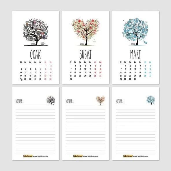 Dört Mevsim Ağaç Takvim Haftalık Planlayıcı 2026 Masa Takvimi Kraft - 2