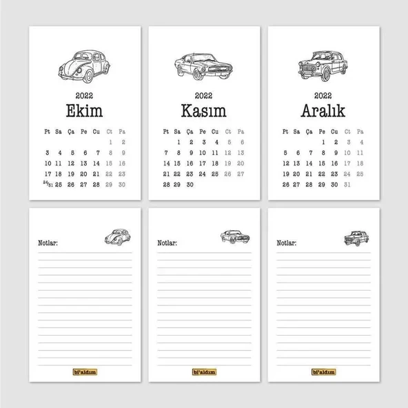 Klasik Araba Takvim 2026 Masa Takvimi Siyah - Resim 5