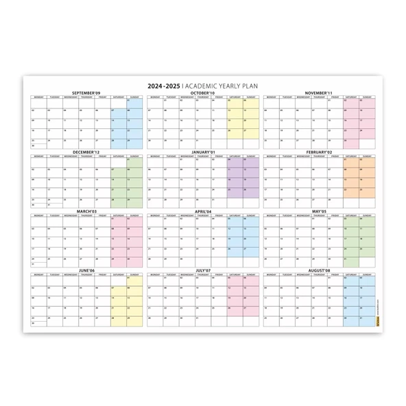 2025 -2026 Akademik Duvar Takvimi, Eylül Başlangıçlı, Academic Wall Calendar, Pastel Gökkuşağı Renkler - 4