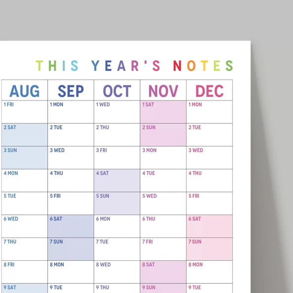 2026 Yıllık Planlayıcı Duvar Takvimi, Gökkuşağı Renkleri, Rainbow, Dikey - Resim 4