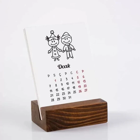Mevsim Çocuklar 2026 Masa Takvimi | Ahşap Tabanlı Masa Takvimi ürün görseli 1