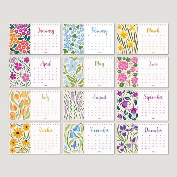 Çiçek Galerisi 2026 Masa Takvimi, Rengarenk Çiçekli Takvim, 2026 Desk Calendar, Flowers Calendar 2026, Floral Calendar - Resim 2