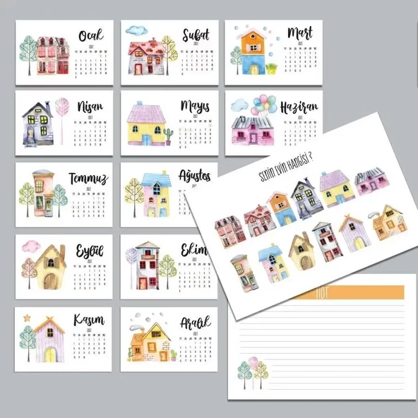 Sevimli Evler Masa Takvimi | Ahşap Tabanlı 2026 Masa Takvimi - Resim 4