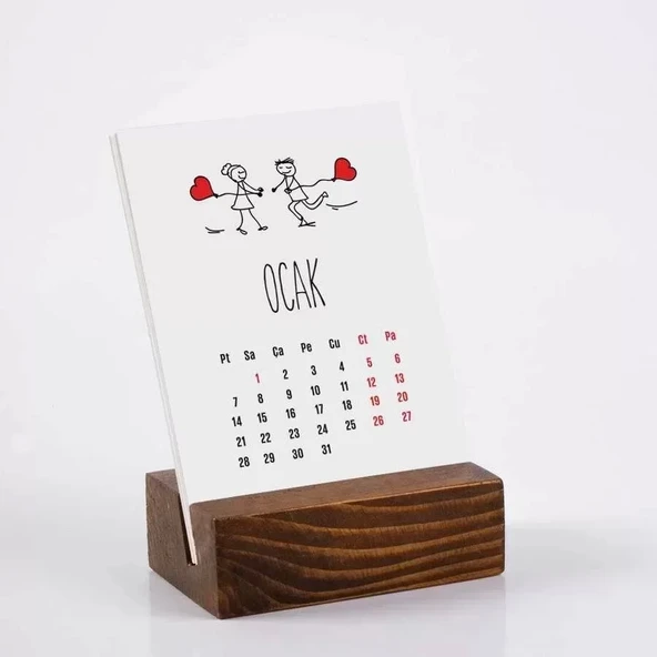 Aşk Tasarımlı Masa Takvimi | Ahşap Tabanlı 2026 Masa Takvimi ürün görseli 1