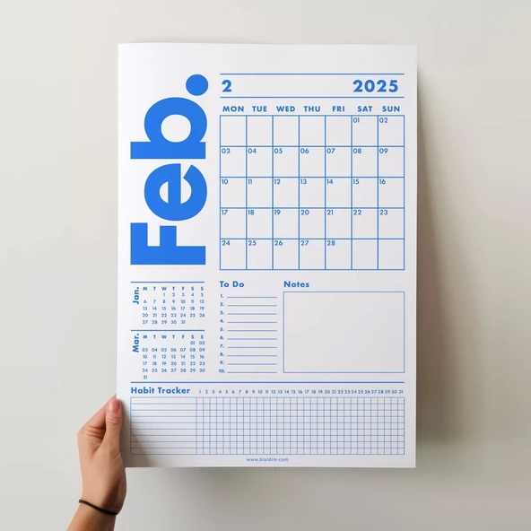 2026 Duvar Takvimi, 33X48 cm, A4, Spiralli Takvim, Önceki ve Sonraki Ay Takvim, Aylık Planlayıcı Takvim, Trend Mavi - Resim 2