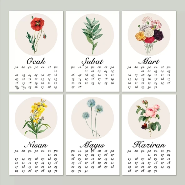 2026 Çiçekli Takvim, Ahşap Takvim, Çiçek Resimli Masa Takvimi, 2026 Takvim - Resim 4