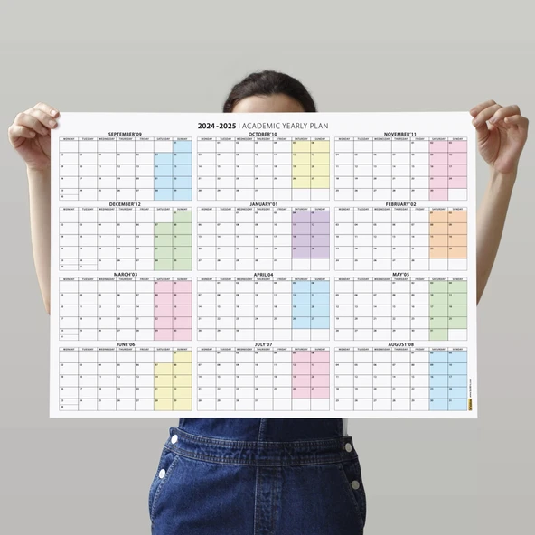 2025 -2026 Akademik Duvar Takvimi, Eylül Başlangıçlı, Academic Wall Calendar, Pastel Gökkuşağı Renkler - 2
