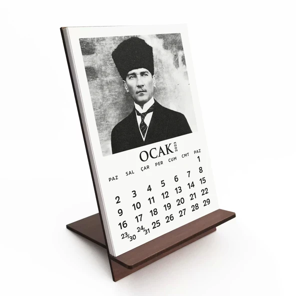 2026 Mustafa Kemal Atatürk Takvimi, Ahşap Atatürk Takvimi, 2026 Ahşap Masa Takvimi ürün görseli 1
