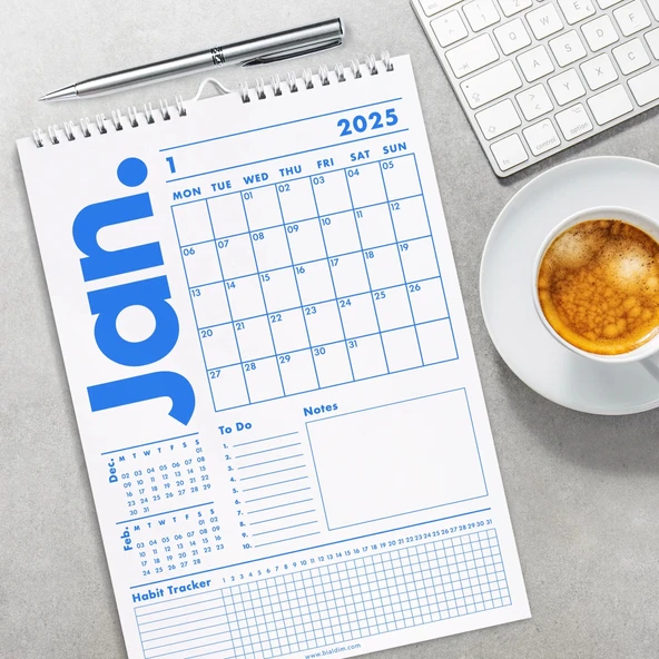 2026 Duvar Takvimi, 33X48 cm, A4, Spiralli Takvim, Önceki ve Sonraki Ay Takvim, Aylık Planlayıcı Takvim, Trend Mavi - Resim 11