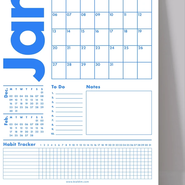 2026 Duvar Takvimi, 33X48 cm, A4, Spiralli Takvim, Önceki ve Sonraki Ay Takvim, Aylık Planlayıcı Takvim, Trend Mavi - Resim 6