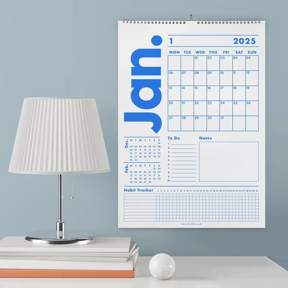 2026 Duvar Takvimi, 33X48 cm, A4, Spiralli Takvim, Önceki ve Sonraki Ay Takvim, Aylık Planlayıcı Takvim, Trend Mavi ürün görseli 1