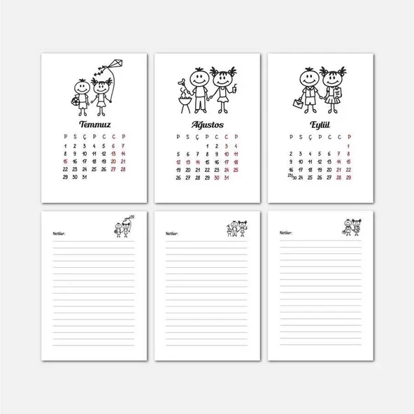 Mevsim Çocuklar 2026 Masa Takvimi | Ahşap Tabanlı Masa Takvimi - Resim 4