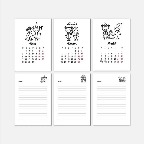 Mevsim Çocuklar 2026 Masa Takvimi | Ahşap Tabanlı Masa Takvimi - Resim 5