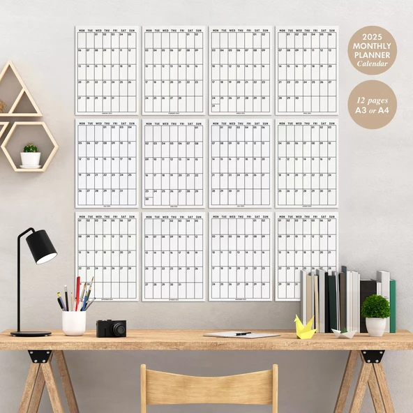 2026 Aylık Planlayıcı Duvar Takvimi, 33X48 cm & A4 Takvim, 12 Ay Poster Takvim, Organizer Takvim ürün görseli 1