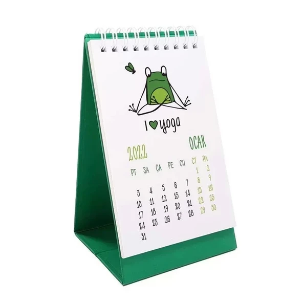Yoga Takvim Yoga Yapan Kurbağa Türkçe İngilizce 2026 Masa Takvimi Yeşil
