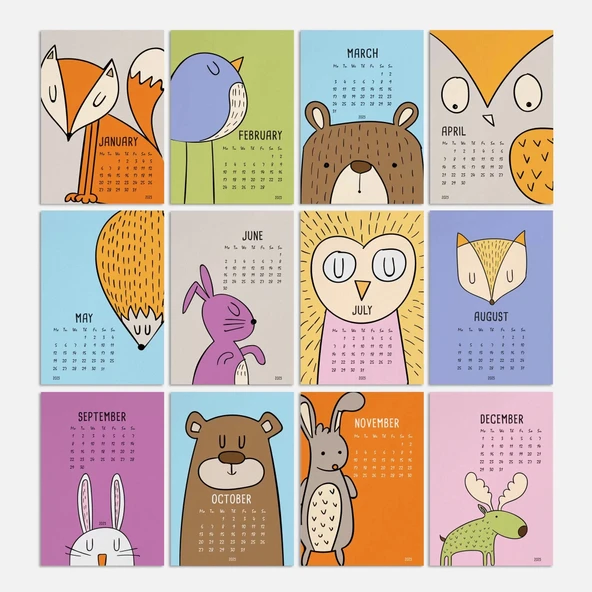 2026 Takvim, Sevimli Hayvanlar Duvar Takvimi, A4 Poster Takvim, 33x48 cm Poster Takvim, Renkli ve Eğlenceli - 2