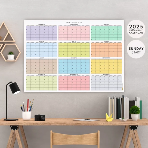 Amerikan Standardı 2026 Yıllık Planlayıcı Duvar Takvimi, Rengarenk, United States Calendar, Colourful Pastel, Horizontal ürün görseli 1