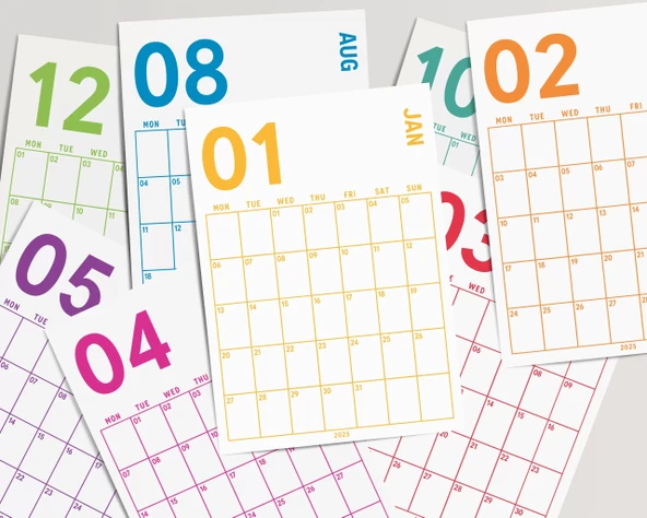 2026 Aylık Planlayıcı Duvar Takvimi, 33X48 cm & A4 Poster Takvim, Organizer Takvim, Gökkuşağı Renkleri - Resim 3