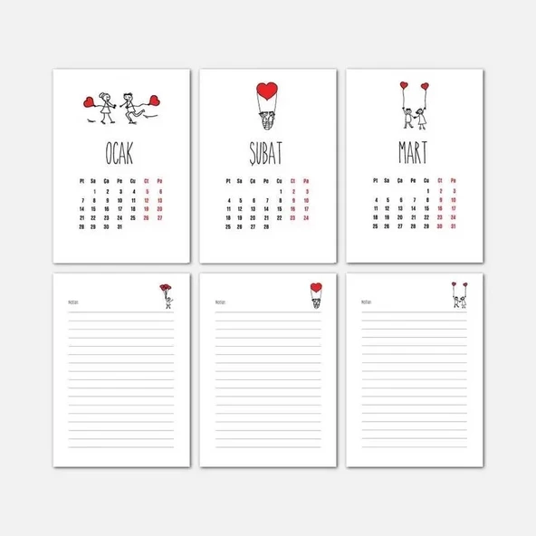 Aşk Tasarımlı Masa Takvimi | Ahşap Tabanlı 2026 Masa Takvimi - Resim 2