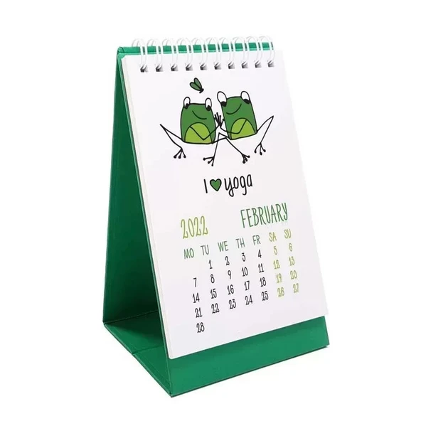 Yoga Takvim Yoga Yapan Kurbağa Türkçe İngilizce 2026 Masa Takvimi Yeşil - 2