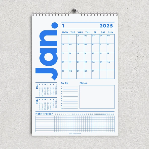 2026 Duvar Takvimi, 33X48 cm, A4, Spiralli Takvim, Önceki ve Sonraki Ay Takvim, Aylık Planlayıcı Takvim, Trend Mavi - Resim 10