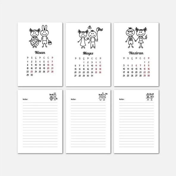 Mevsim Çocuklar 2026 Masa Takvimi | Ahşap Tabanlı Masa Takvimi - Resim 3
