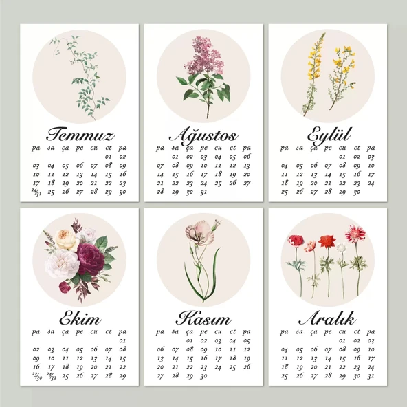 2026 Çiçekli Takvim, Ahşap Takvim, Çiçek Resimli Masa Takvimi, 2026 Takvim - Resim 5