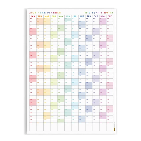 2026 Yıllık Planlayıcı Duvar Takvimi, Gökkuşağı Renkleri, Rainbow, Dikey - Resim 2