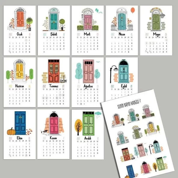 Ahşap Tabanlı Renkli Kapılar 2026 Masa Takvimi - 3