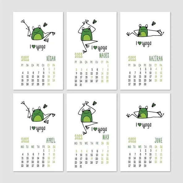 Yoga Takvim Yoga Yapan Kurbağa Türkçe İngilizce 2026 Masa Takvimi Yeşil - 4
