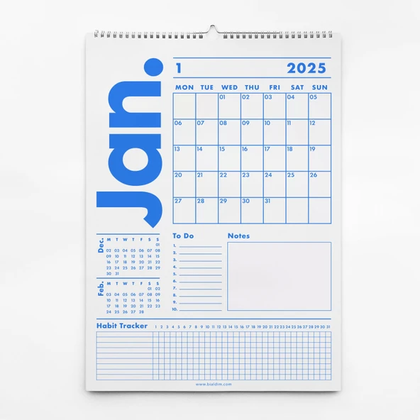 2026 Duvar Takvimi, 33X48 cm, A4, Spiralli Takvim, Önceki ve Sonraki Ay Takvim, Aylık Planlayıcı Takvim, Trend Mavi - Resim 8