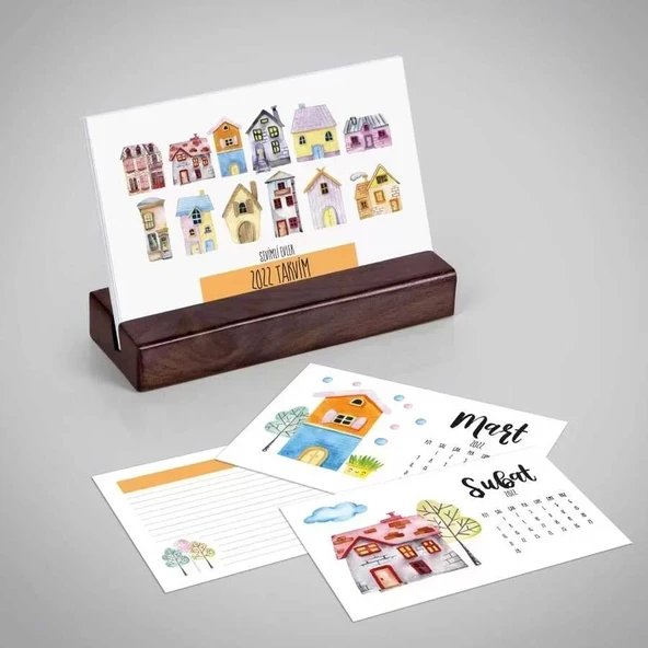 Sevimli Evler Masa Takvimi | Ahşap Tabanlı 2026 Masa Takvimi - Resim 3