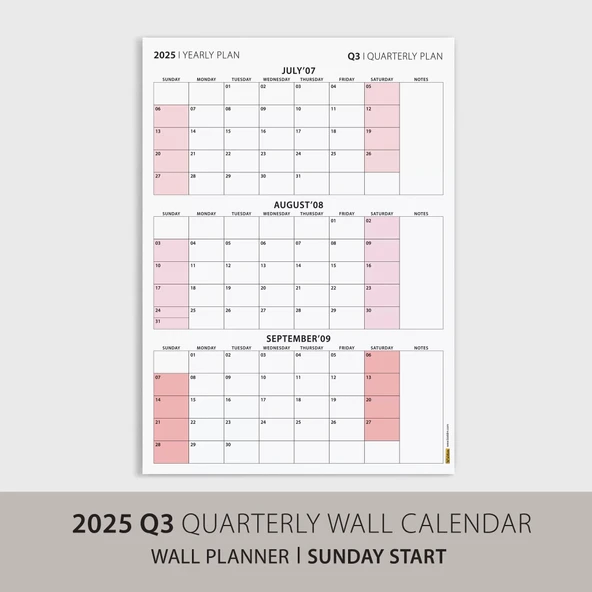 Amerikan Standardı Takvim, Üç Aylık Planlayıcı 2026 Duvar Takvimi, Temmuz - Eylül 2026, 90 Günlük Planlama, Yılın Üçüncü - Resim 3