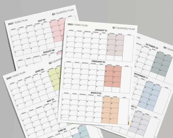 Üç Aylık Planlayıcı 2026 Duvar Takvimi Seti, 90 Günlük Planlama, 2026 Duvar Planlayıcı Takvim, Boho Renkler, 12 Hafta Pl - Resim 8