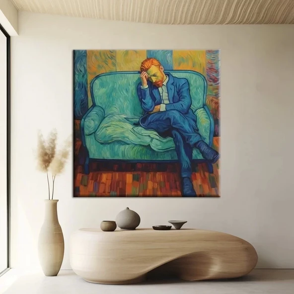 Düşünceli Mavi Kanvas Tablo ürün görseli