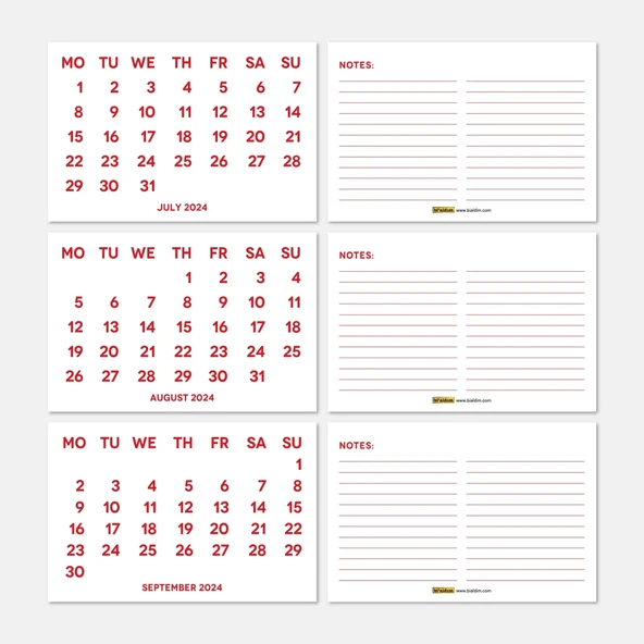 2026 Takvimi, 2026 Masa Takvimi Kırmızı Renk, 2026 Calendar, 2026 Desk Calendar Red Color - Resim 5