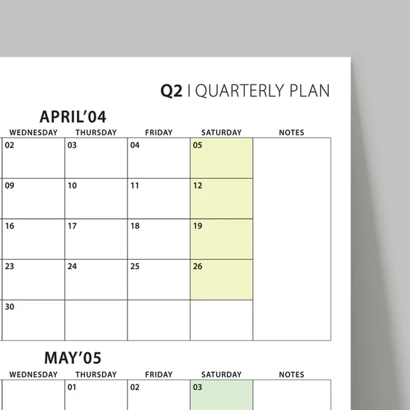 Amerikan Standardı Takvim, Üç Aylık Planlayıcı 2026 Duvar Takvimi, Nisan - Haziran 2026, 90 Günlük Planlama, Yılın İkinc - Resim 5
