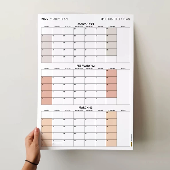 Amerikan Standardı Takvim, Üç Aylık Planlayıcı 2026 Duvar Takvimi Seti, 90 Günlük Planlama, 2026 Duvar Planlayıcı Takvim - Resim 3