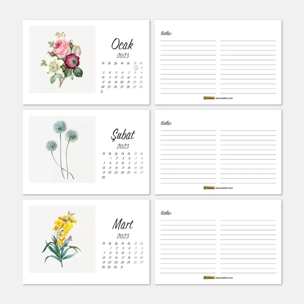 Çiçekli Takvim, 2026 Masa Takvimi, Çiçek Fotoğraflı Takvim - Resim 3