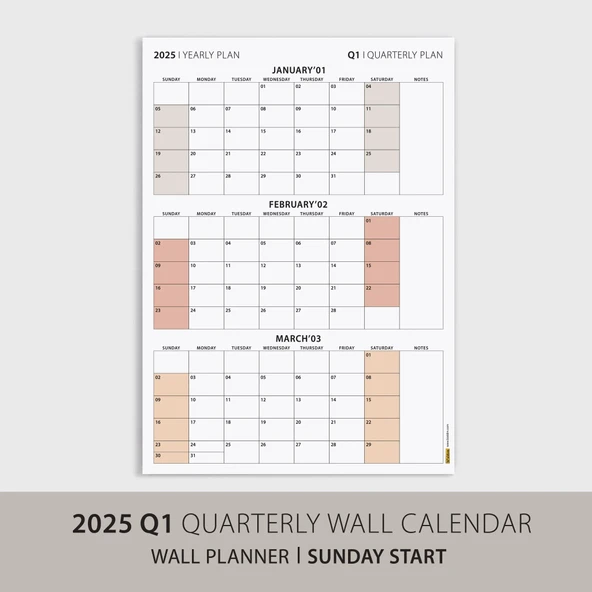 Amerikan Standardı Takvim, Üç Aylık Planlayıcı 2026 Duvar Takvimi, Ocak - Mart 2026, 90 Günlük Planlama, Yılın Birinci Ç - Resim 3