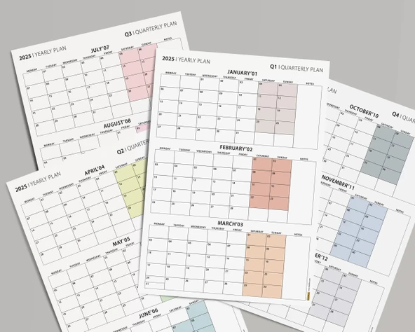 Üç Aylık Planlayıcı 2026 Duvar Takvimi Seti, 90 Günlük Planlama, 2026 Duvar Planlayıcı Takvim, Boho Renkler, 12 Hafta Pl - Resim 8