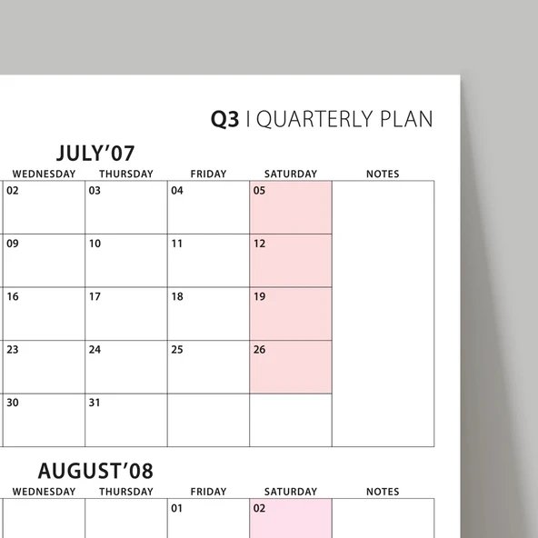 Amerikan Standardı Takvim, Üç Aylık Planlayıcı 2026 Duvar Takvimi, Temmuz - Eylül 2026, 90 Günlük Planlama, Yılın Üçüncü - Resim 5