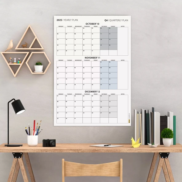 Üç Aylık Planlayıcı 2026 Duvar Takvimi, Ekim - Aralık 2026, 90 Günlük Planlama, Yılın Dördüncü Çeyreği Takvimi - 50x70cm ürün görseli 1