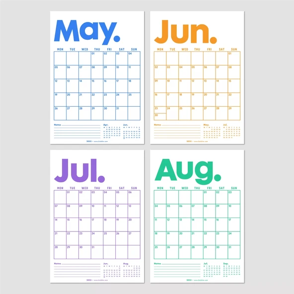 2026 Aylık Planlayıcı Duvar Takvimi, Önceki ve Sonraki Ay Takvim, 33X48 cm & A4 Spiralli Takvim, Canlı Gökkuşağı Renkler - Resim 7