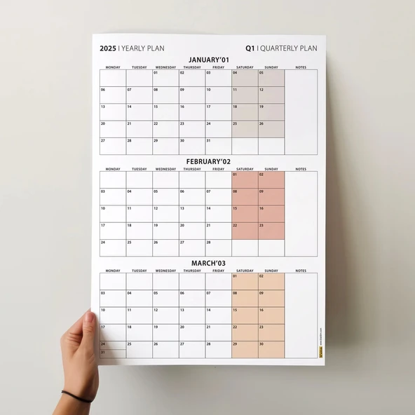 Üç Aylık Planlayıcı 2026 Duvar Takvimi Seti, 90 Günlük Planlama, 2026 Duvar Planlayıcı Takvim, Boho Renkler, 12 Hafta Pl - Resim 3