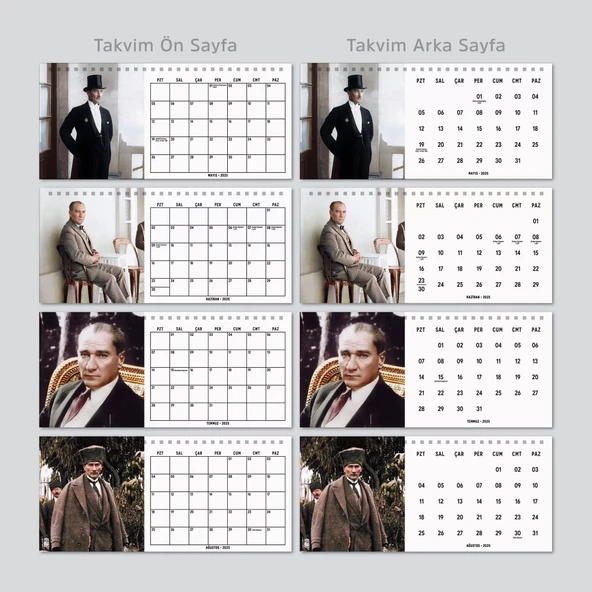 2026 Atatürk Fotoğraflı Takvim, Aylık Planlayıcı Takvim, Çift Taraflı Takvimi - Resim 8