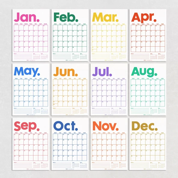 2026 Aylık Planlayıcı Duvar Takvimi, Önceki ve Sonraki Ay Takvim, 33X48 cm & A4 Spiralli Takvim, Canlı Gökkuşağı Renkler - Resim 5