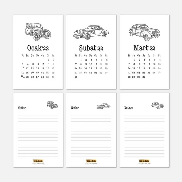 Klasik Arabalar 2026 Takvimi - Masa Takvimi - Resim 3